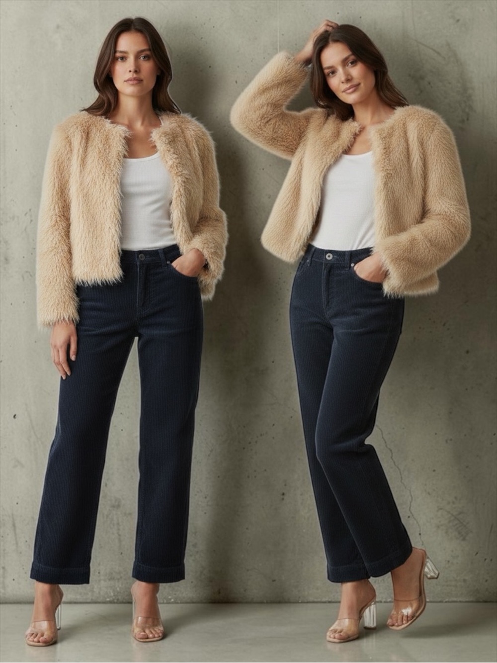 GRLFRND Women’s Helena Navy Corduroy High Rise Straight Leg Crop Pants Size 26